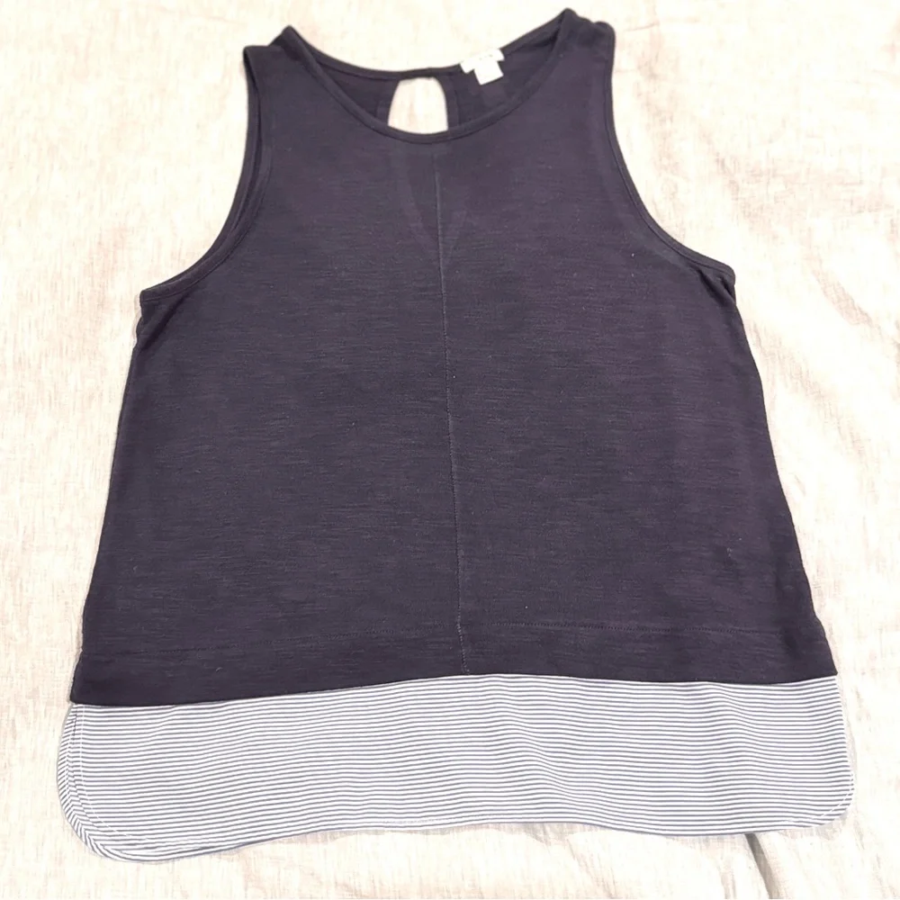 J. Crew Women's Sleeveless Layered Look Tank Top keyhole back blue‎ stripes L
